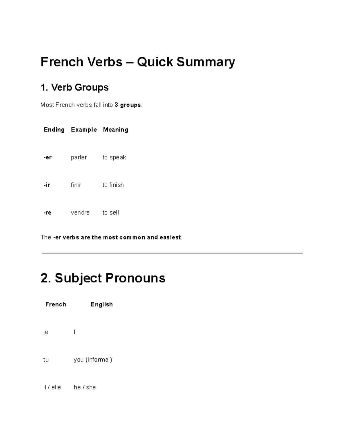 French Verbs (FR101) – Essential Conjugation Guide - Studocu