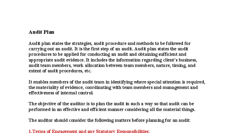 Audit Plan: Strategies and Procedures for Effective Auditing - Studocu