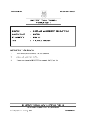 TEST 2 MAF251 DEC2022 - Cost & Management Accounting Exam Paper - Studocu