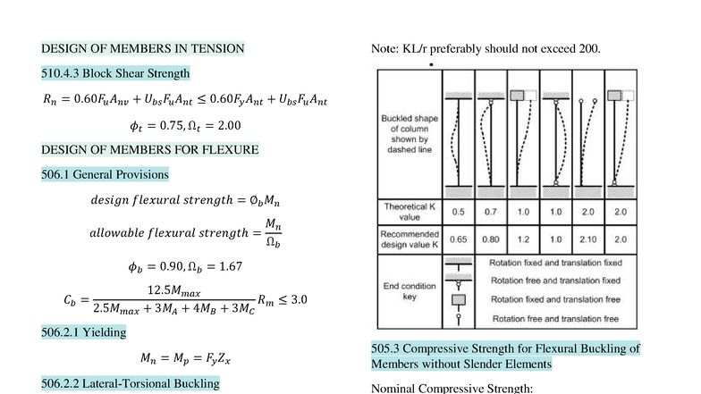 DESIGN OF TENSION AND FLEXURE MEMBERS - STEEL FORMULAS 200. - Studocu