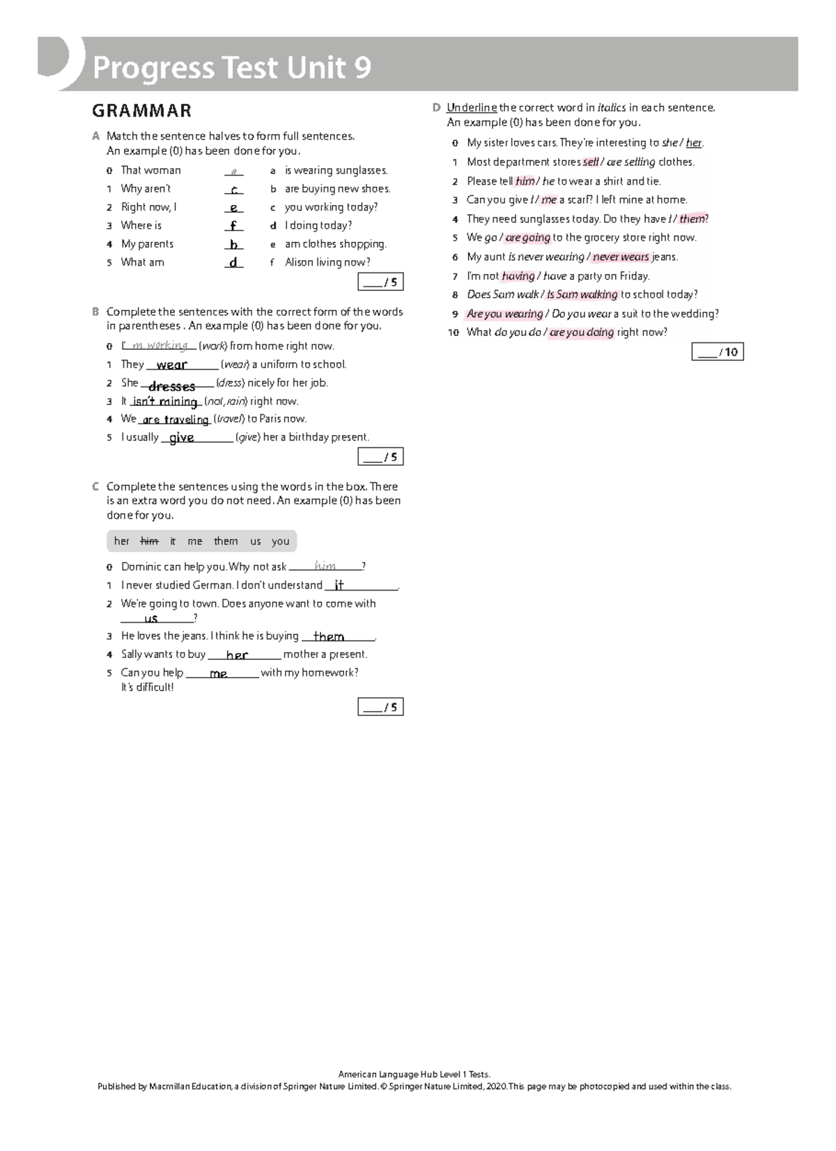 Progress Test Unit 9: Grammar Exercises and Sentence Completion - Studocu