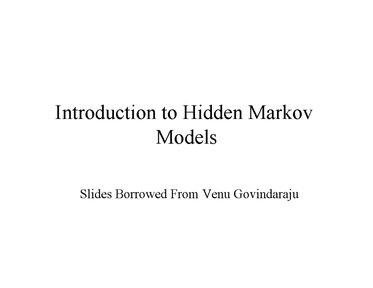 Lec 12 Hidden Markov Models - Detailed Notes & Calculations - Studocu