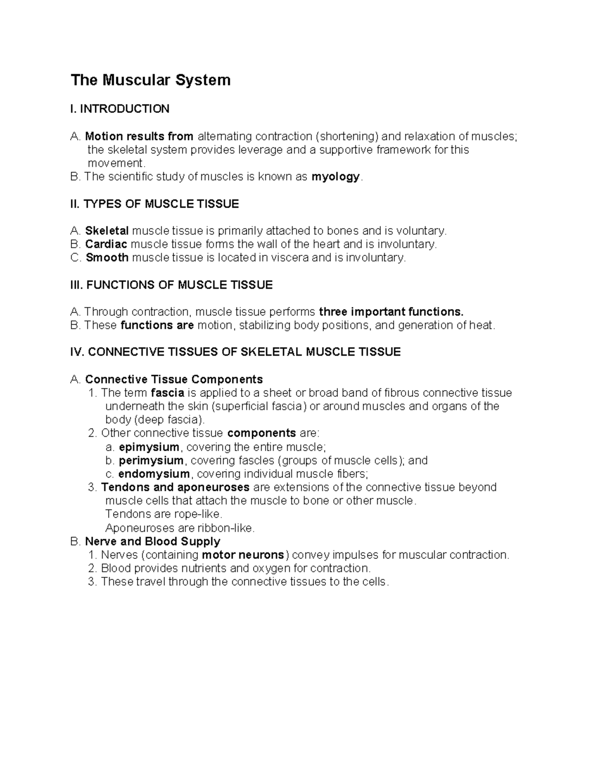 Lecture Outline: The Muscular System (Chapter 10) - Studocu