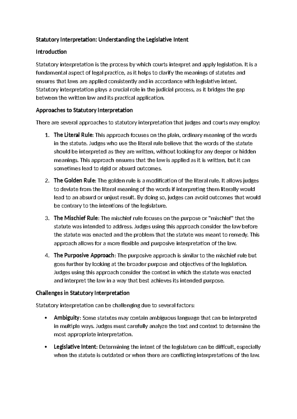 Statutory Interpretation: Key Approaches & Challenges Overview - Studocu
