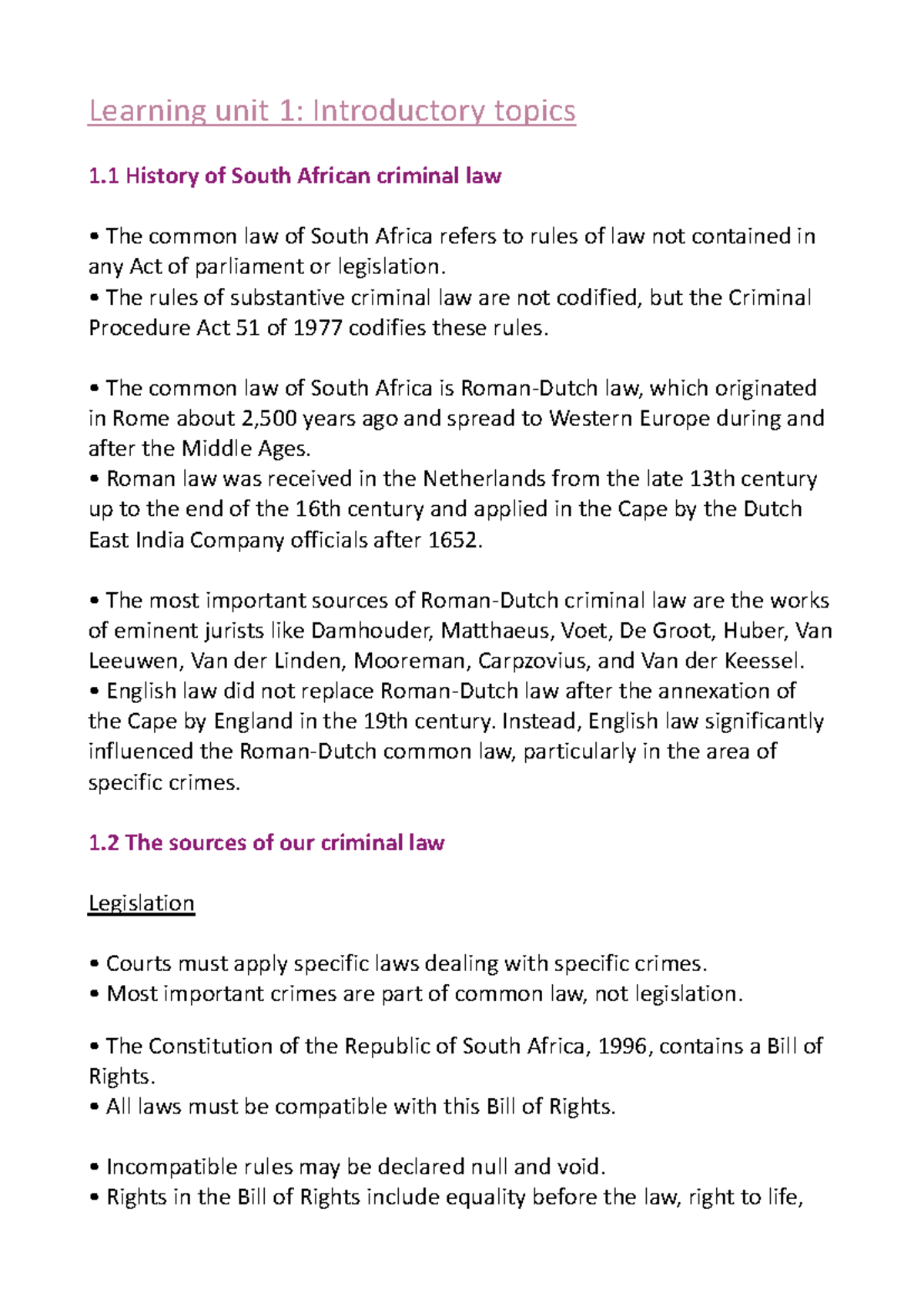 CRW1501: Summary of South African Criminal Law Principles - Studocu