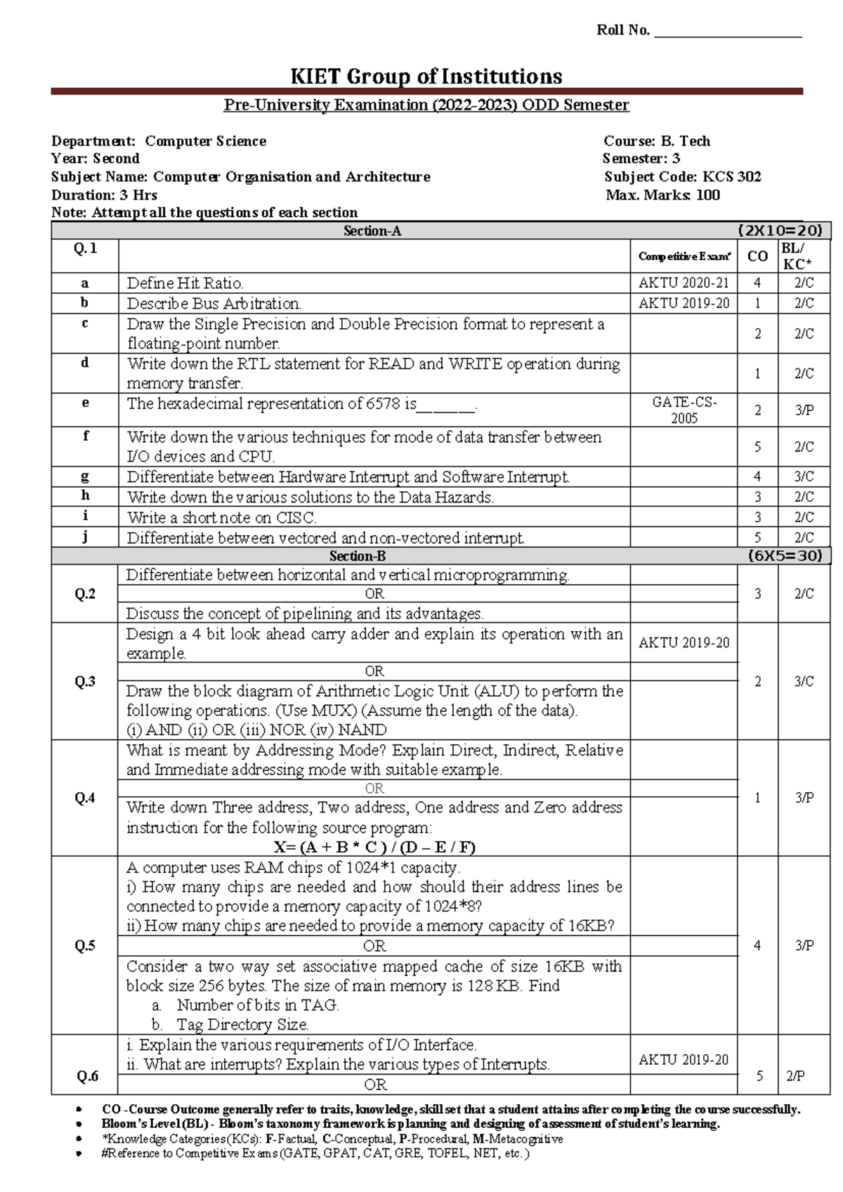 KCS 302 Computer Organisation & Architecture Midterm Exam Notes 2022-23 ...