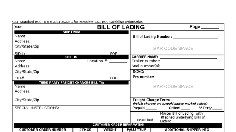 GS1 Standard BOL: Complete Guidelines for Bill of Lading - Studocu