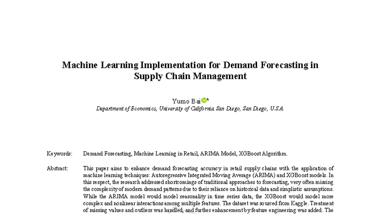 Machine Learning for Demand Forecasting in SCM (ECAI 2024) - Studocu