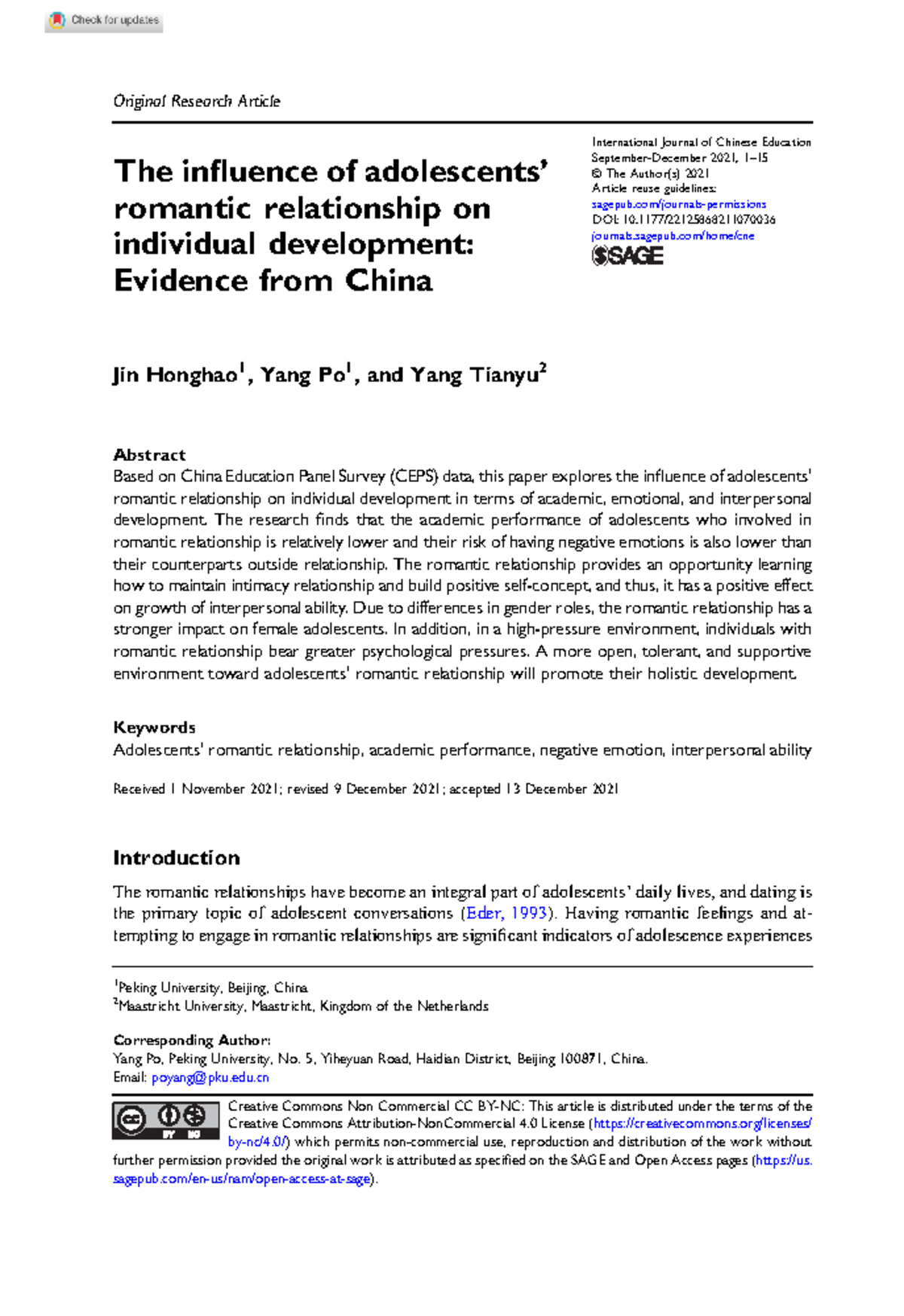 Impact of Adolescent Romantic Relationships on Individual Development ...