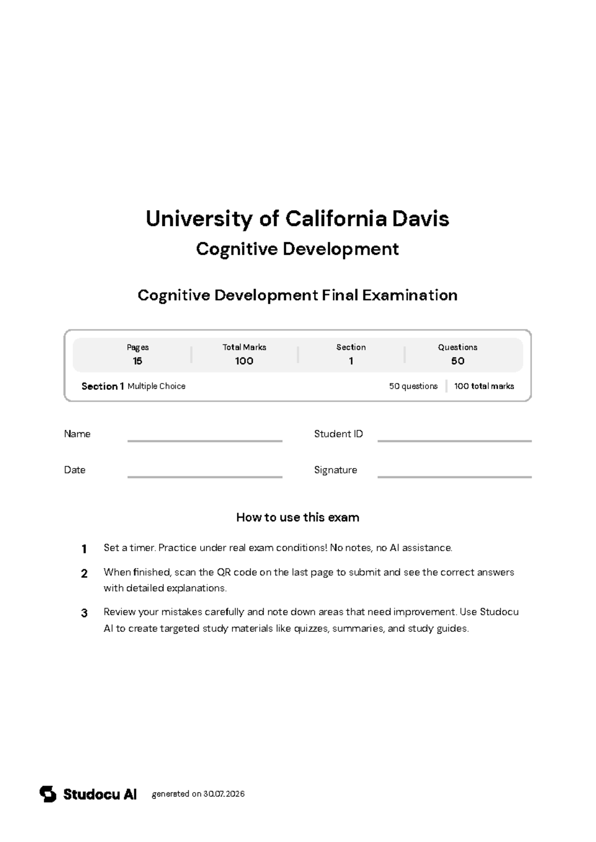 Cognitive Development Final Exam - Studocu