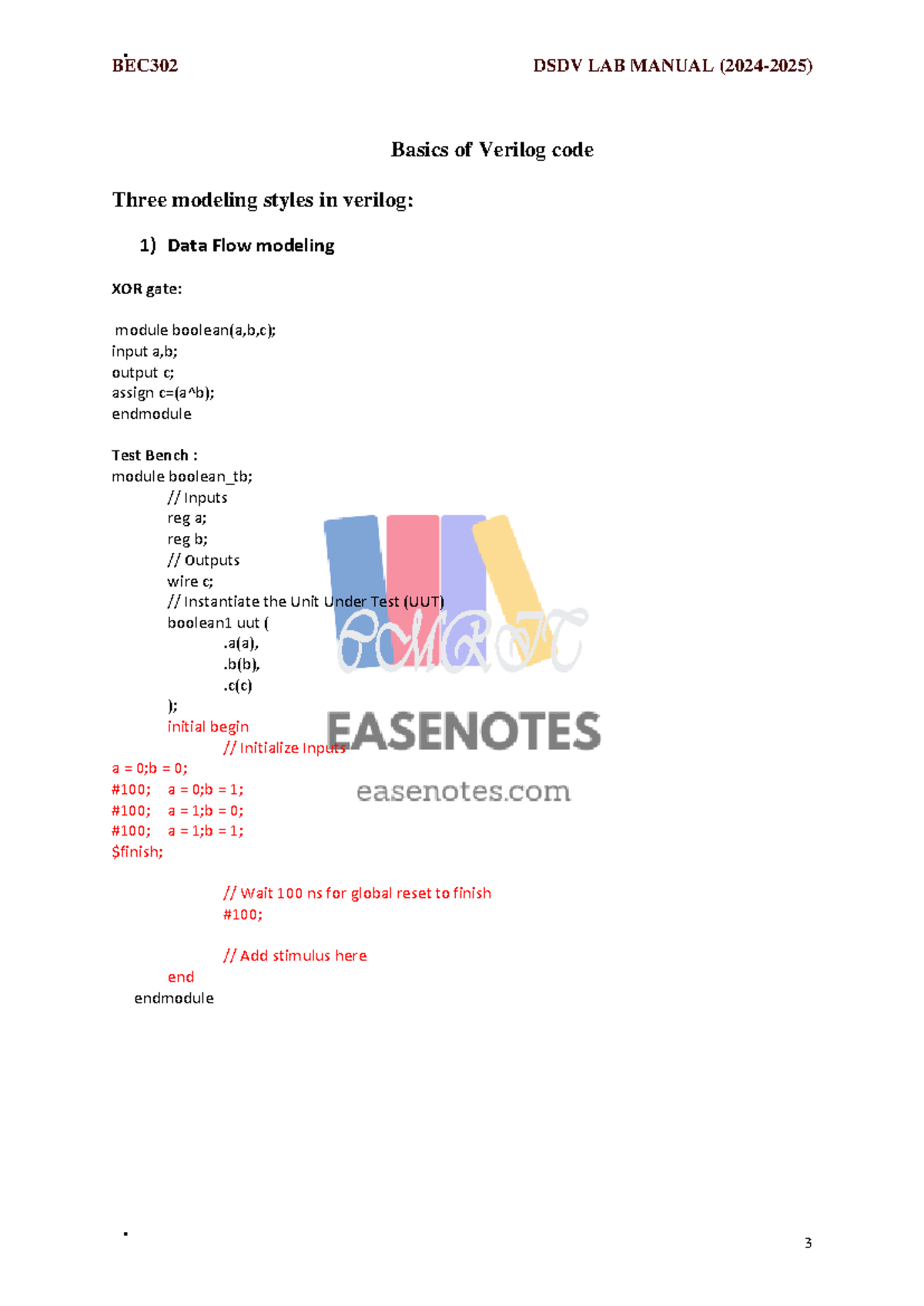 Dsdv lab manual 2022 scheme vtu - Basics of Verilog code Three modeling ...