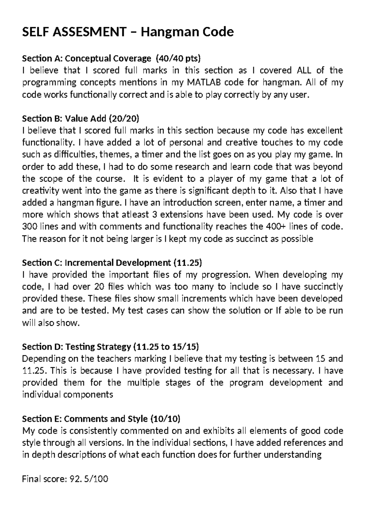 SELF Assessment - Hangman Code Evaluation and Feedback - Studocu