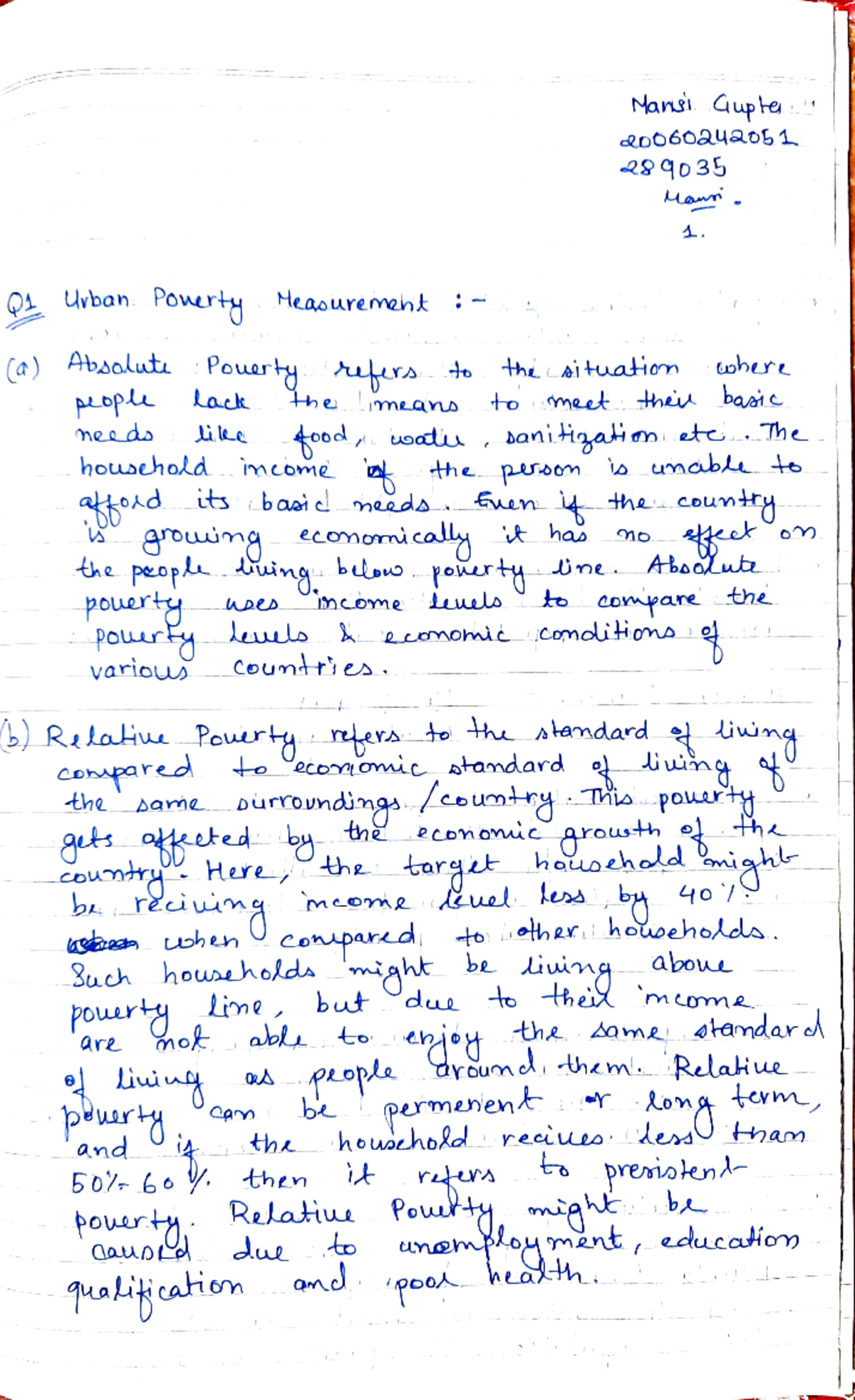 Urban Poverty assignment answers - Mansi Guple RoO60uaoL 1 OUvban ...
