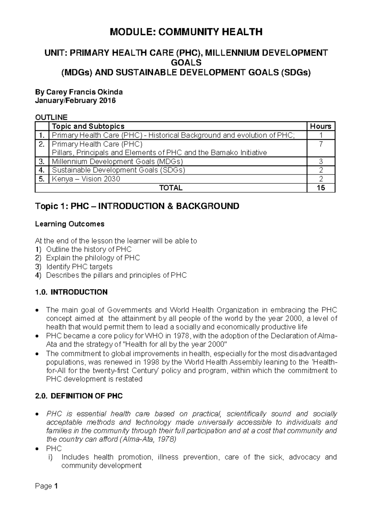 UNIT 3 - Overview of PHC, MDGs & SDGs Strategies (2016) - Studocu