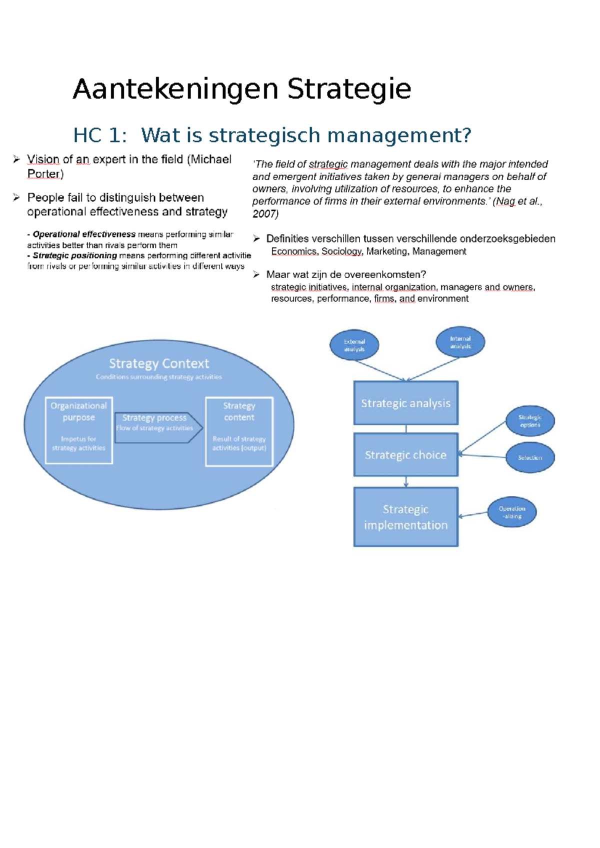 Aantekeningen Strategie HC 1: Strategisch Management en Context ...