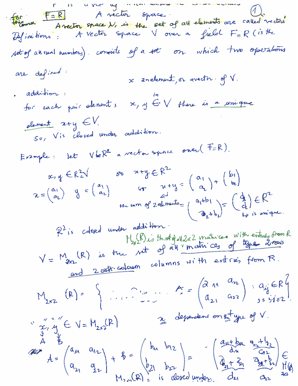 Vector Space Note - linear algebra - T 13 usur us for A vector space 1 ...