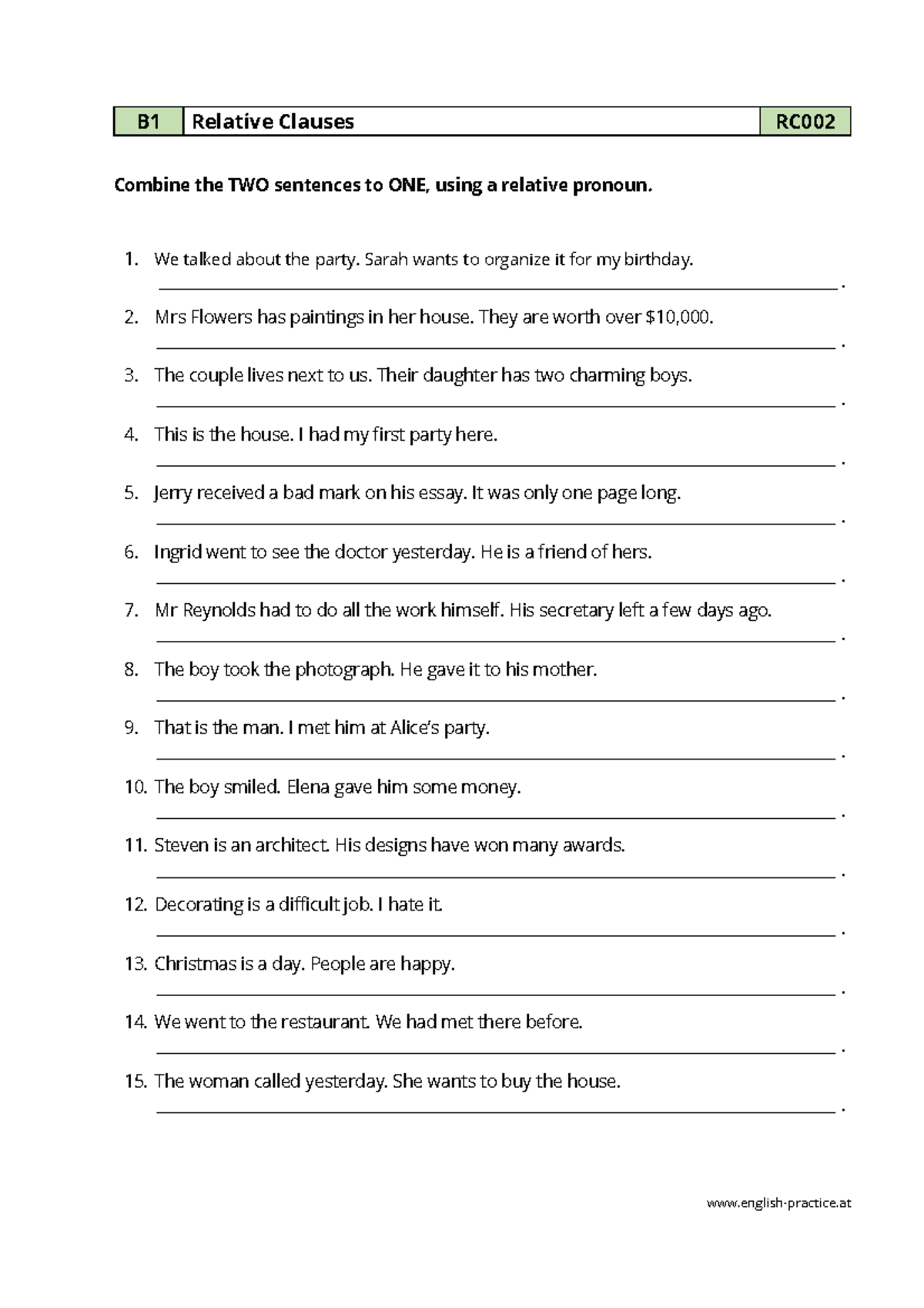 B1 Relative Clauses Practice RC002 & RC003 Exercises - Studocu