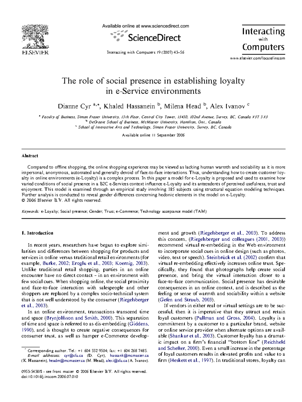 The Role of Social Presence in Online Loyalty: Insights from B2C ...