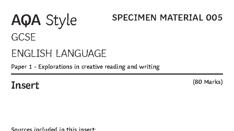 AQA GCSE English Language Paper 1 Specimen Exam Insert - Studocu