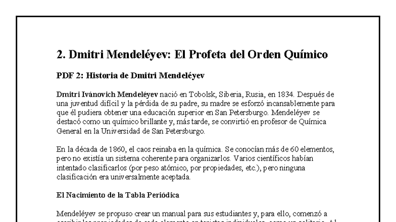 Dmitri Mendeléyev: Creador de la Tabla Periódica y su Impacto - Studocu