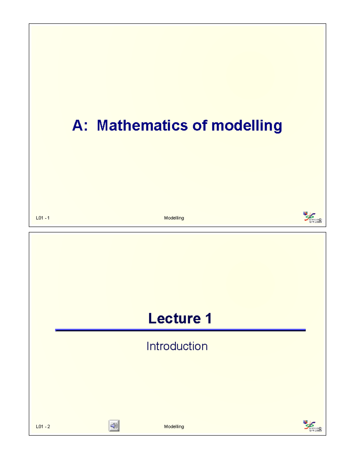 Mathematics of Modelling: Lecture 1 Introduction (LEC01) - Studocu