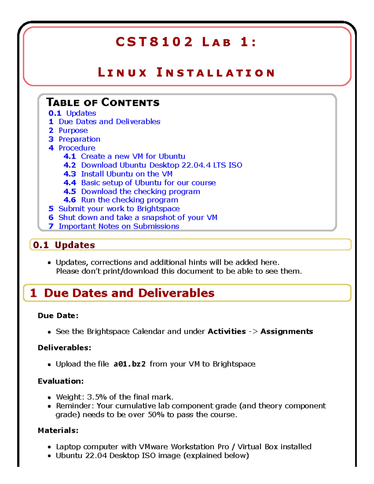 CST8102 Lab 1: Steps for Installing Ubuntu on a Virtual Machine - Studocu