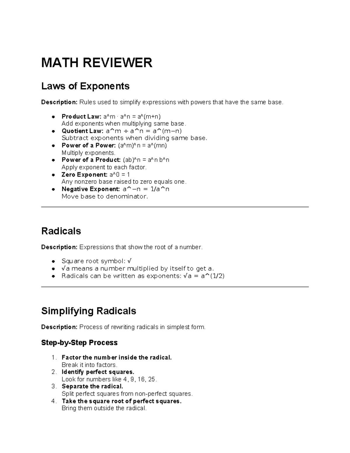 MATH 9 Reviewer: Laws of Exponents & Orbital Diagrams - Studocu