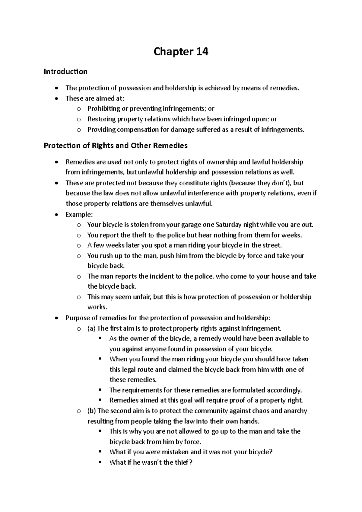 Chapter 14 - Remedies for Protection of Possession and Holdership - Studocu