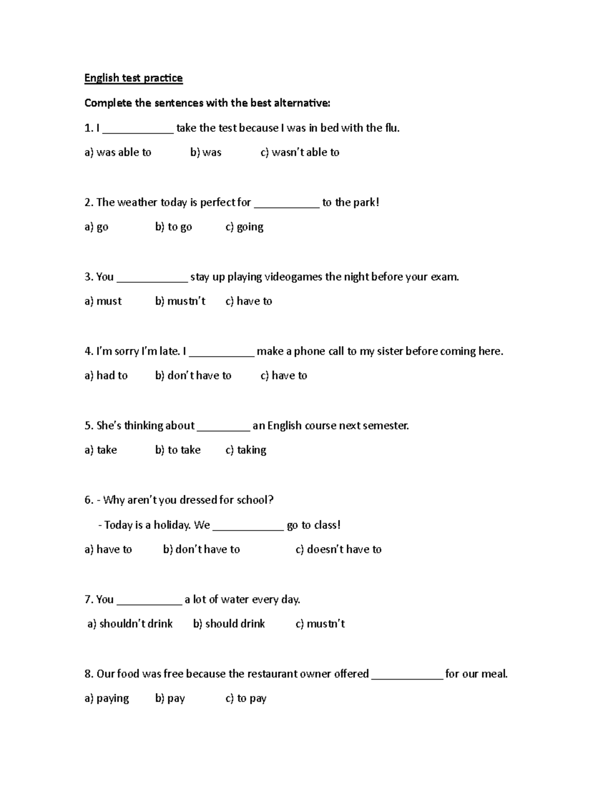 English Test Practice 239: Complete the Sentences Exercise - Studocu