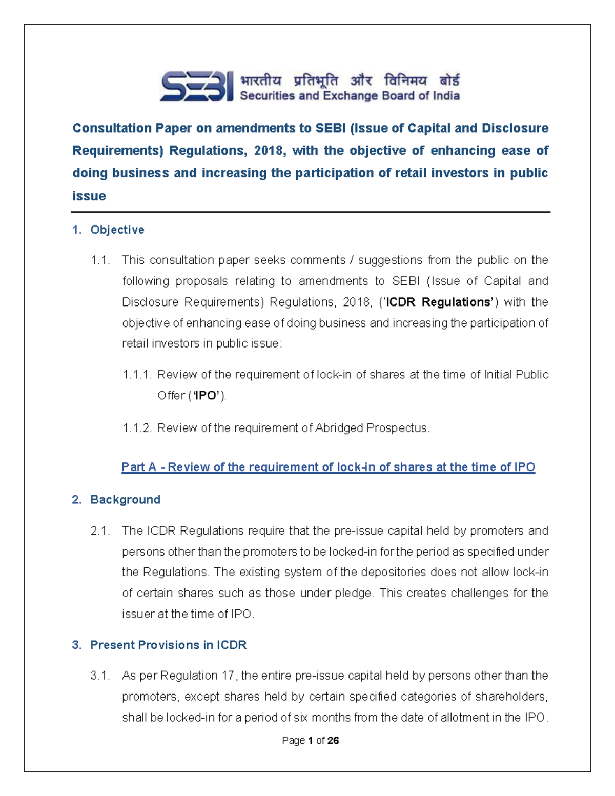 Consultation Paper on SEBI ICDR Regulations Amendments for Retail ...