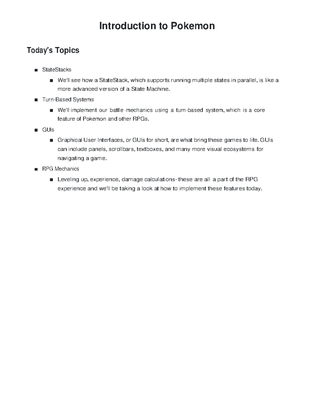 Introduction to Pokeman - Introduction to Pokemon Today's Topics ...