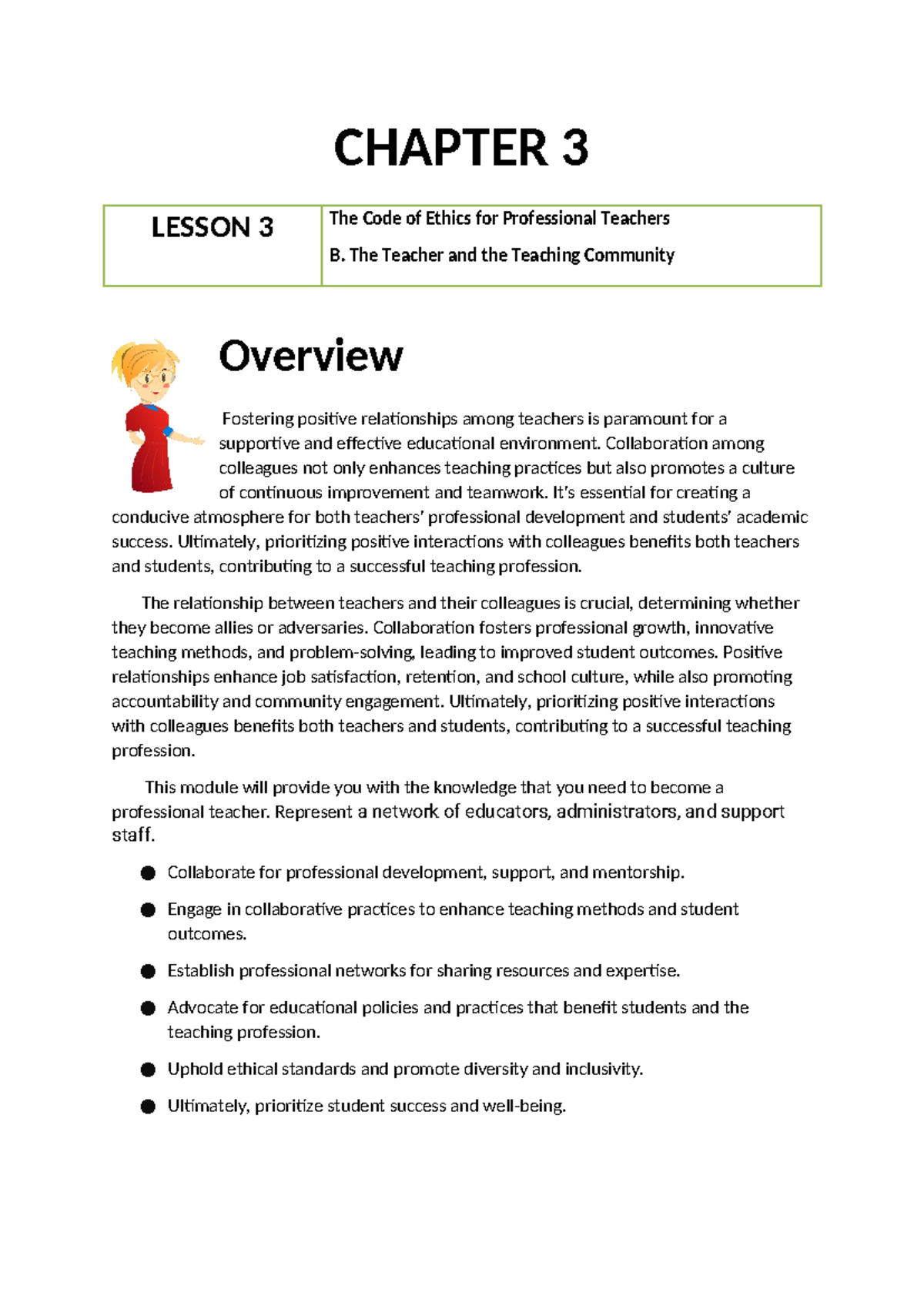 Teaching Profession Module: Code of Ethics for Educators (Chapter 3 ...