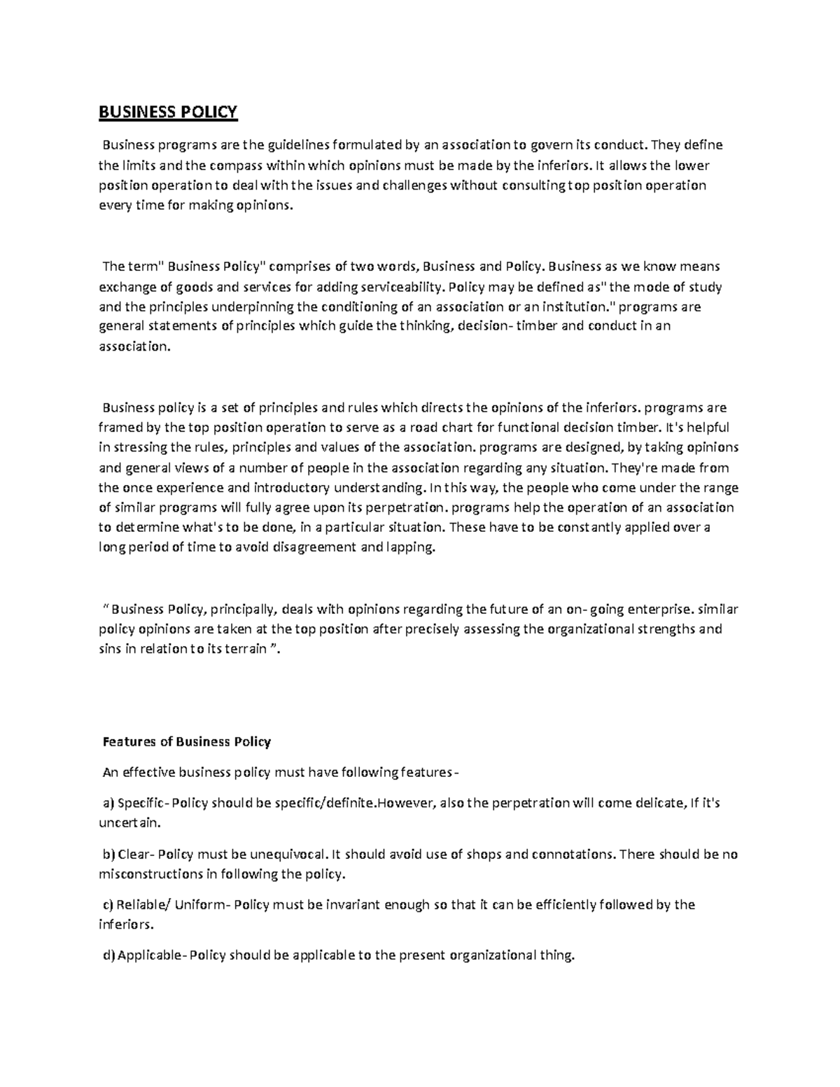 Functional area and nature of origin in business policy - BUSINESS ...