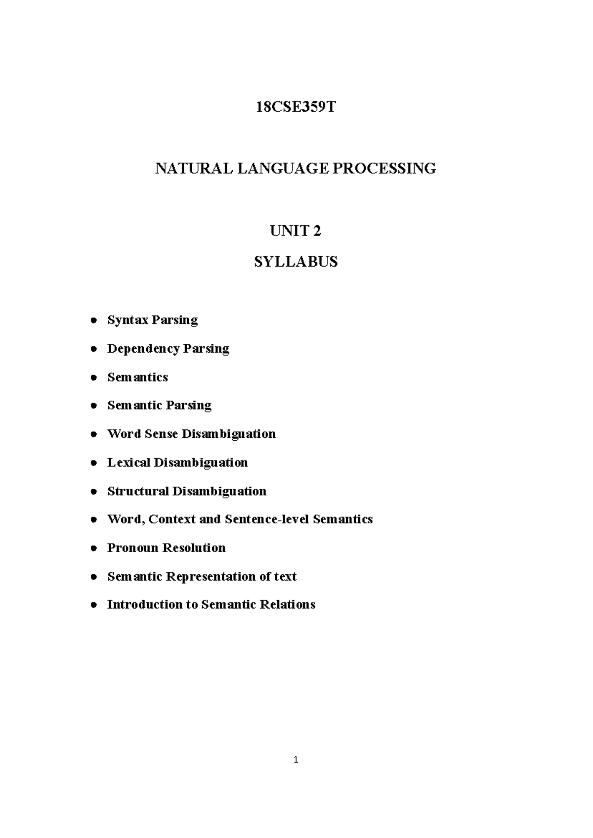 18CSE359T NLP Notes - Unit 2: Syntax and Parsing Techniques - Studocu