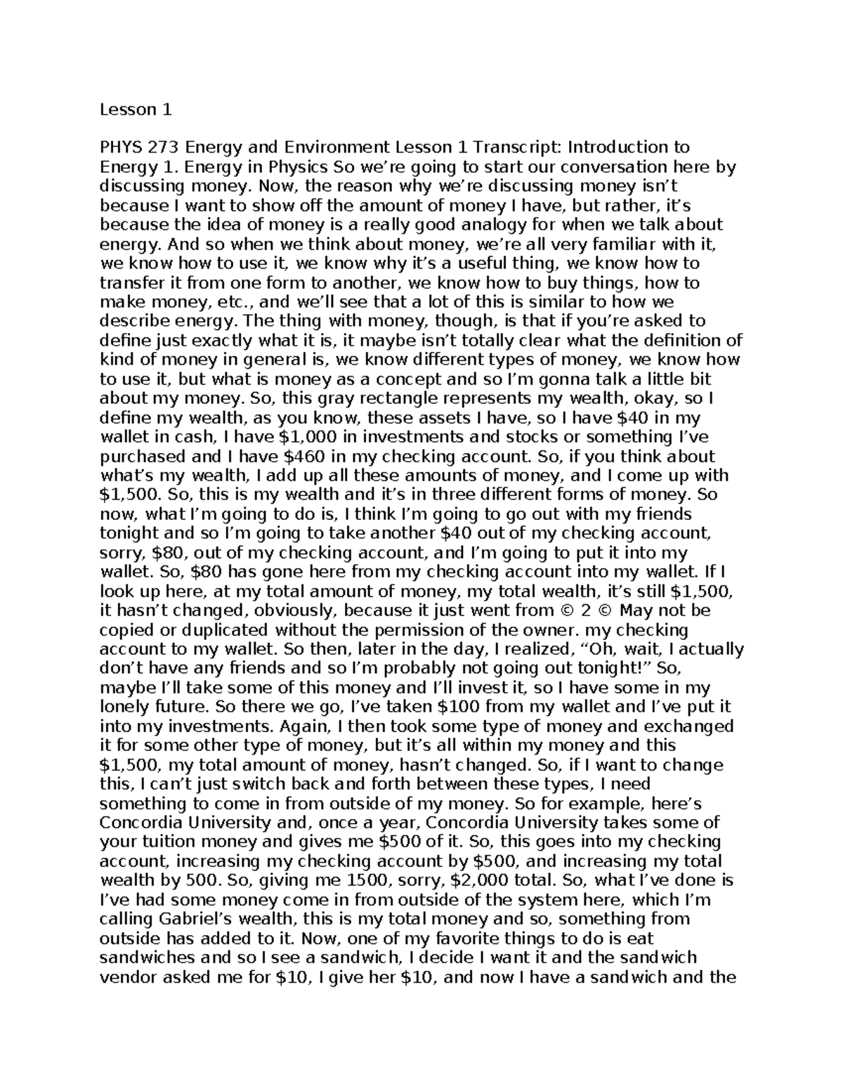 Quiz 1 Study Guide Notes for PHYS 273: Energy and Environment - Studocu