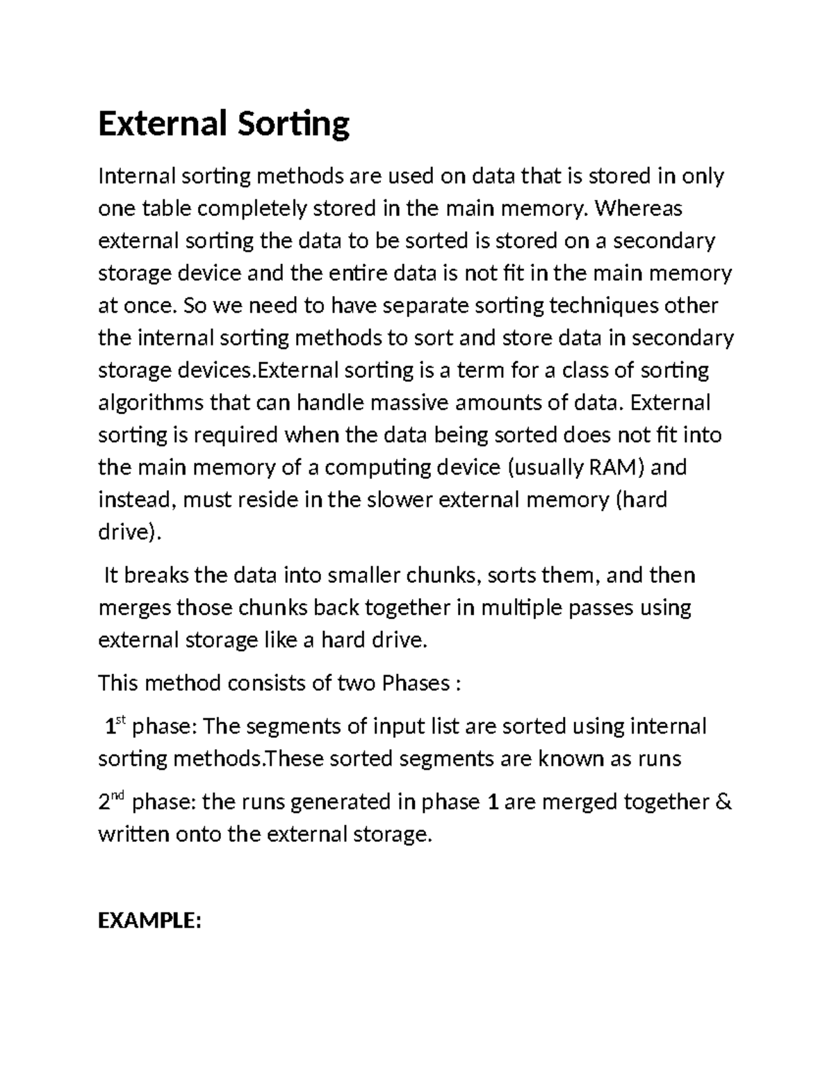 External Sorting Techniques and Algorithms: A Comprehensive Guide - Studocu