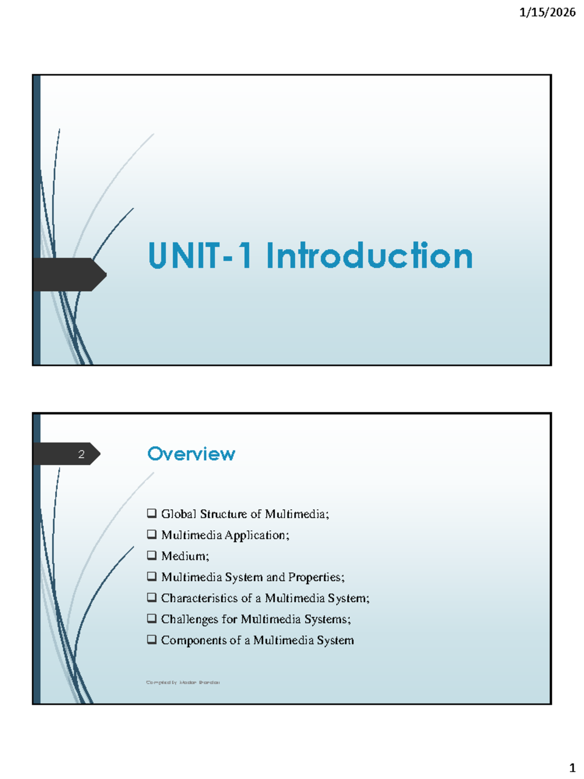 MMC Unit-1: Overview of Multimedia Systems and Their Components - Studocu