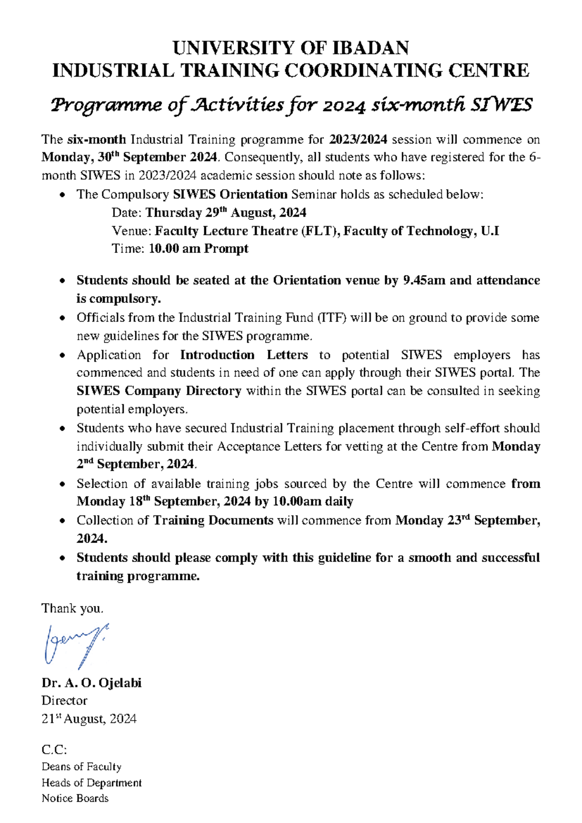 2024 SIWES 6-Month Program Activities & Orientation Schedule - Studocu