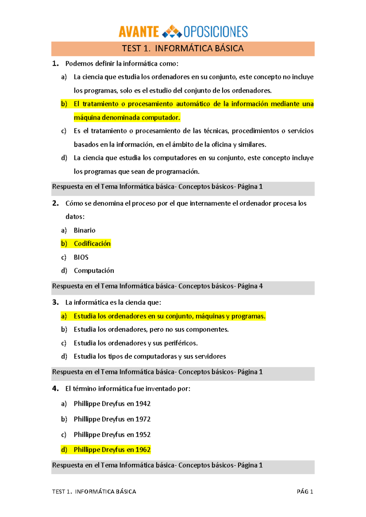 TEST 1. INFORMÁTICA BÁSICA CON RESPUESTAS - Studocu