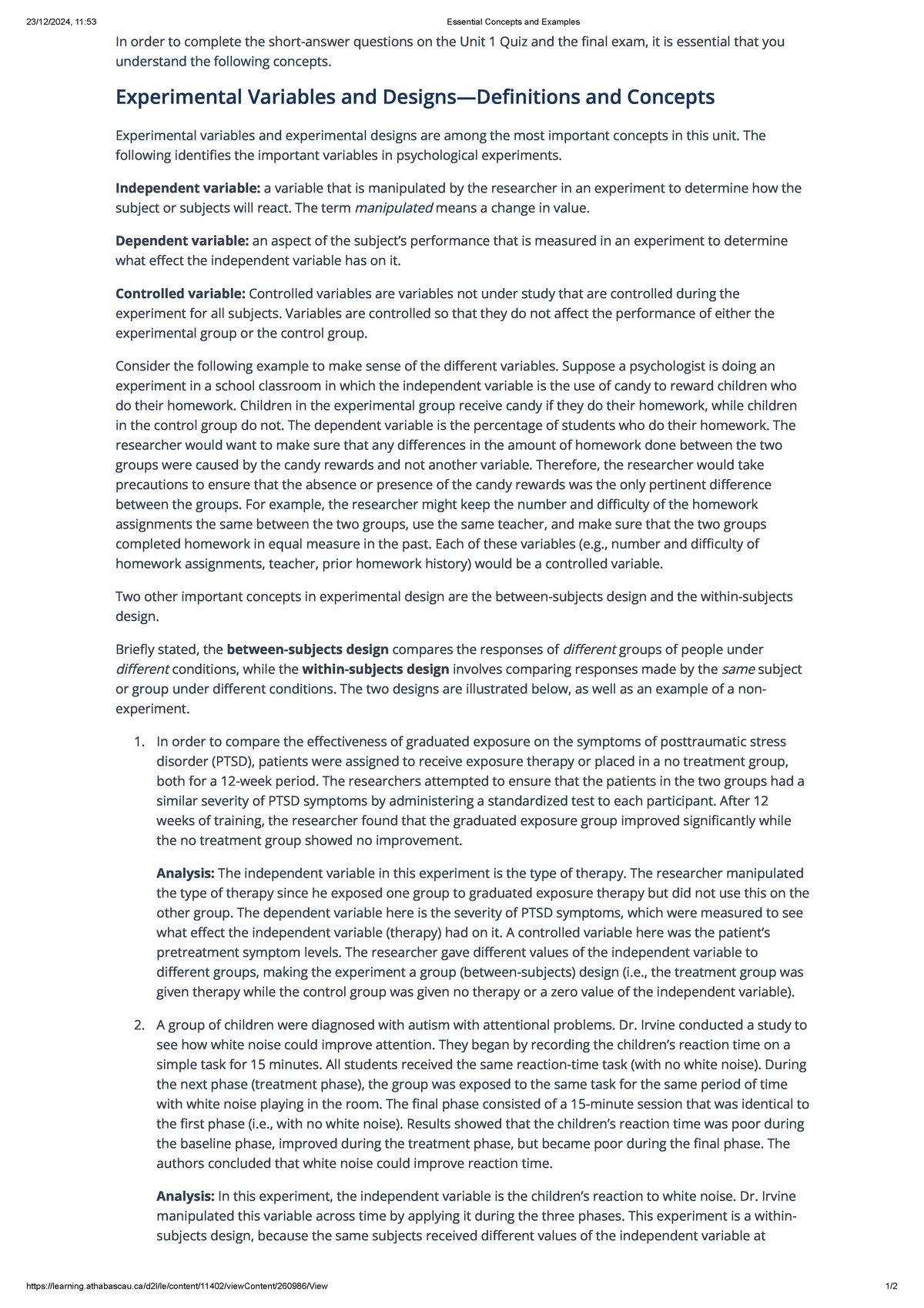 Understanding Experimental Variables and Designs for PSYC 101 Exam ...