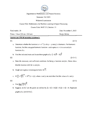 Mathematics - MAT215 - Studocu