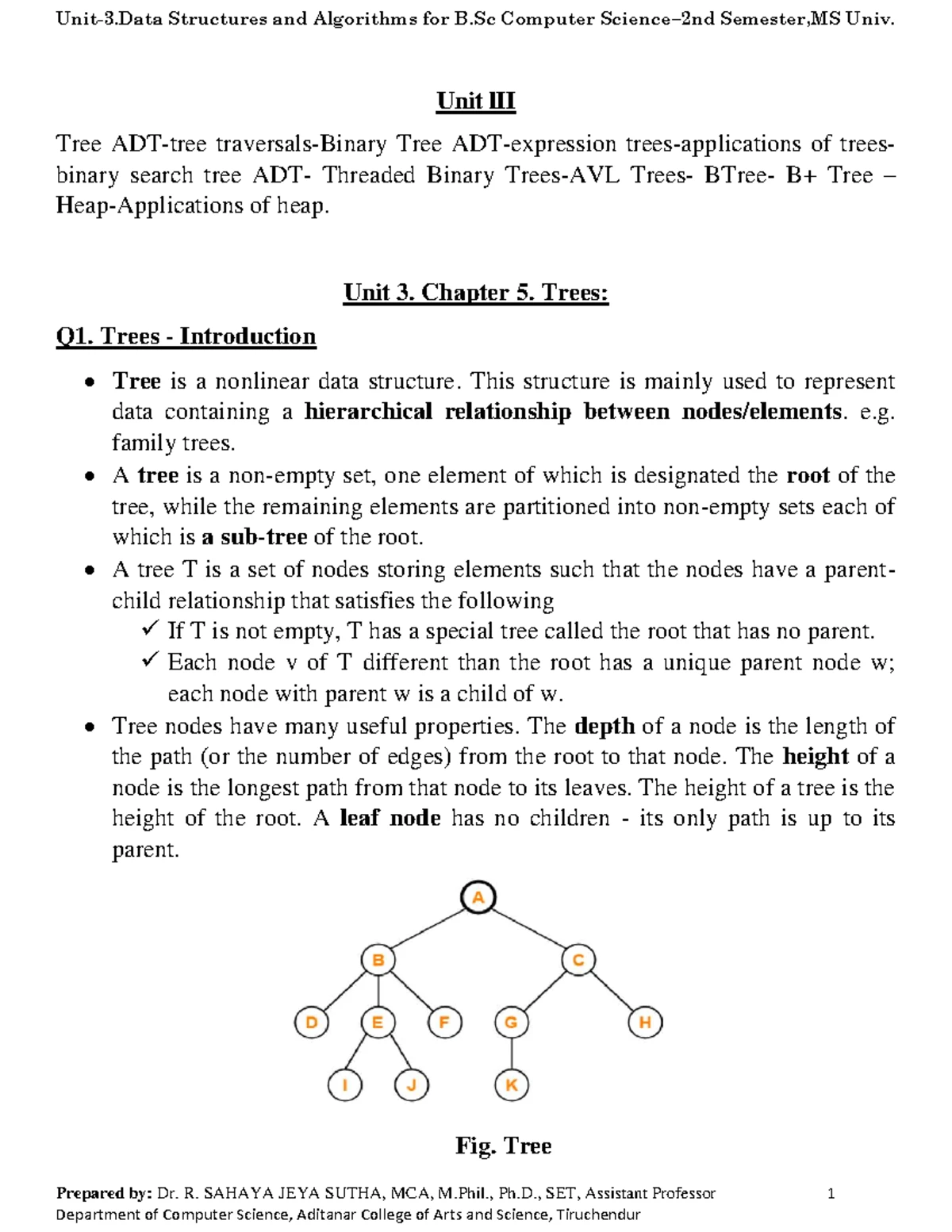 Unit 1: Data Structures and Algorithms (B.Sc. Computer Semester, MS ...