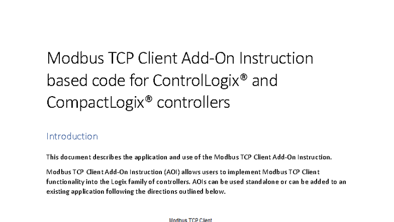 Modbus TCP Client AOI Code for Control Logix v2 Implementation Guide ...