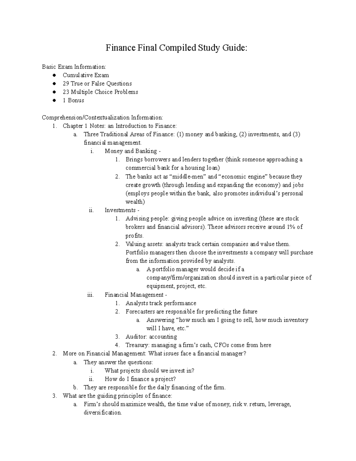 FINA3000 Final Exam Comprehensive Study Guide for Finance - Studocu