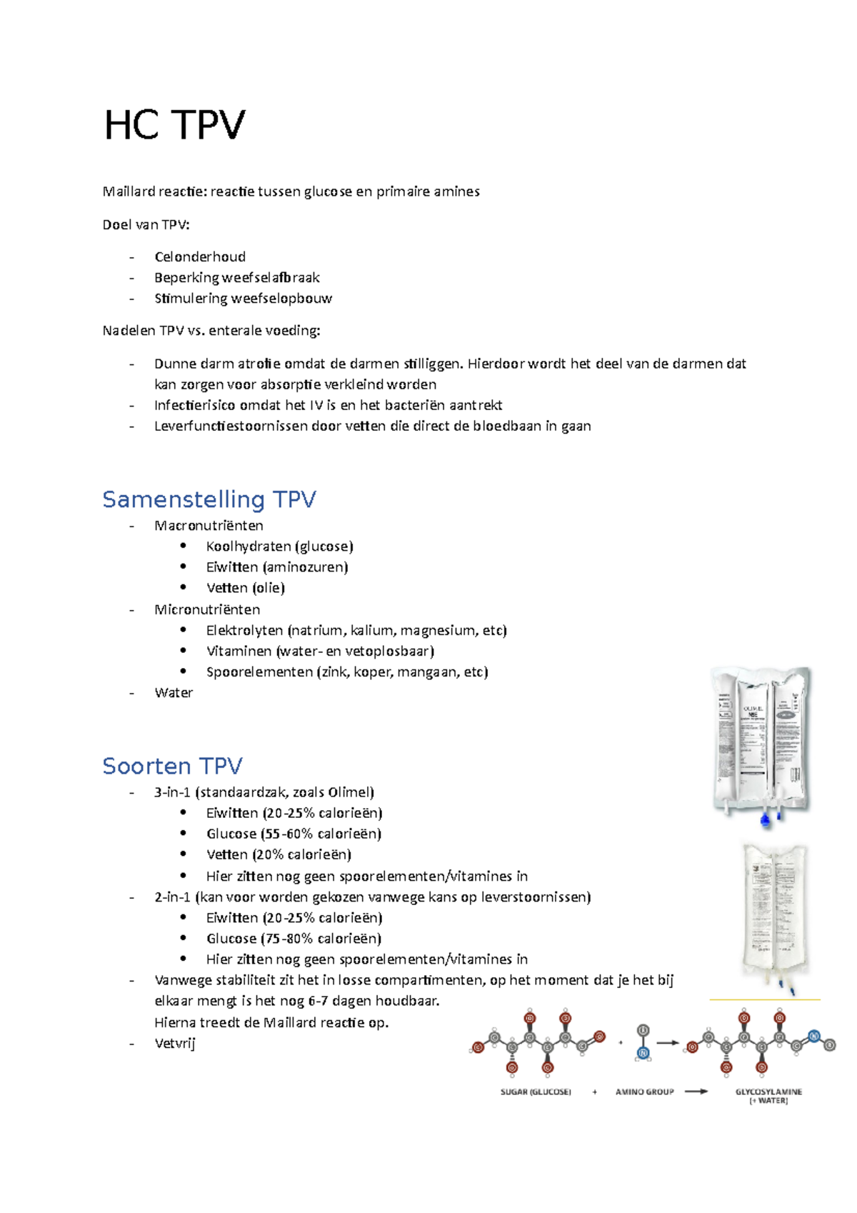 HC TPV - Aantekeningen Hoorcollege FA-MA202 over Totale Parenterale ...