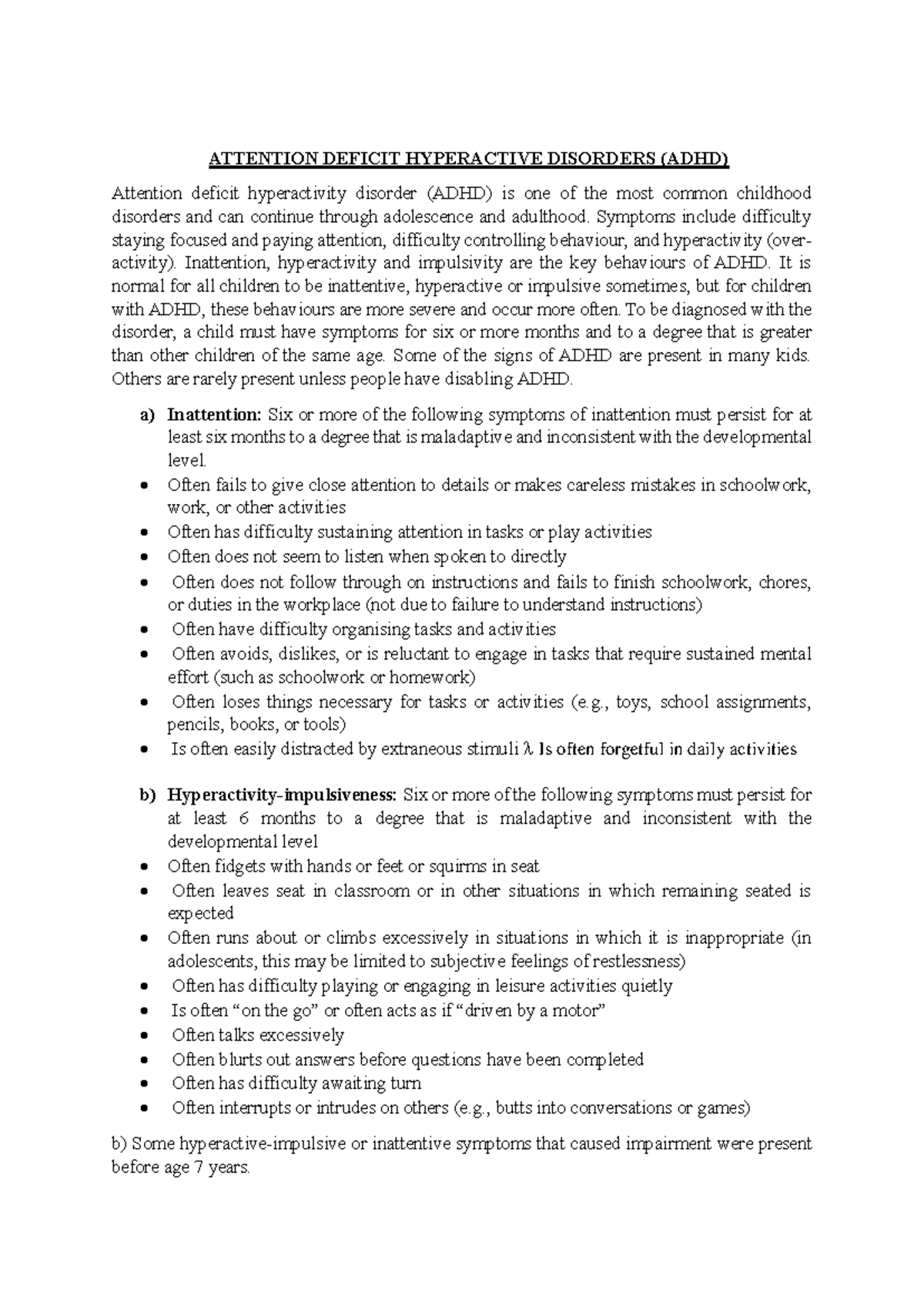 ADHD (Attention Deficit Hyperactivity Disorder) Overview and Notes ...
