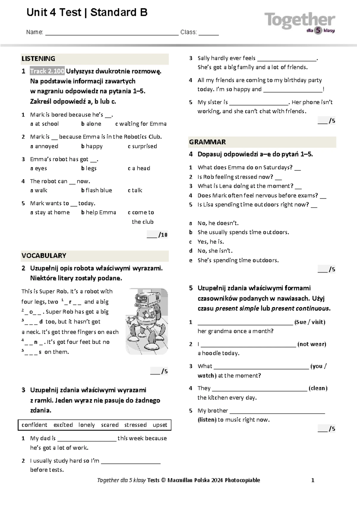 Egzamin ósmoklasisty - Test angielski klasa 7 - Brainy kl7 Final Test