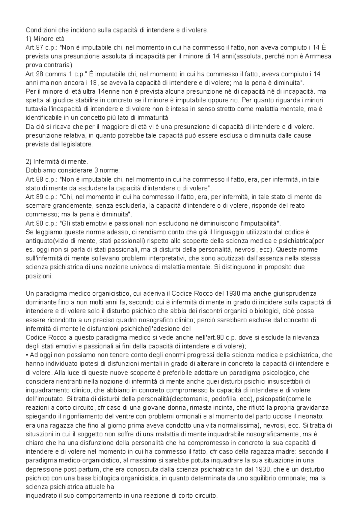 Capacità di Intendere e di Volere nel Diritto Penale (Penale 1) - Studocu