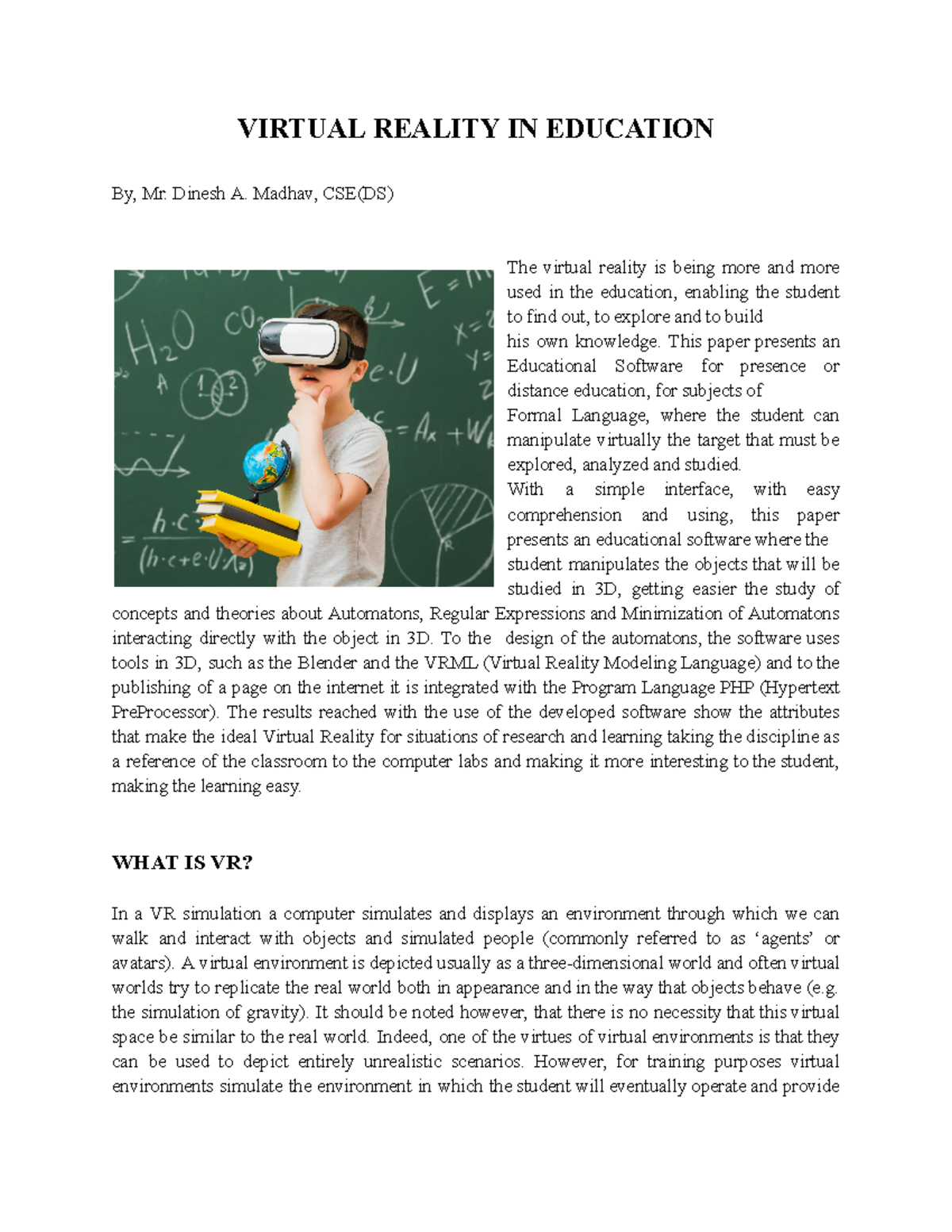 Virtual Reality in education-Article - VIRTUAL REALITY IN EDUCATION By ...