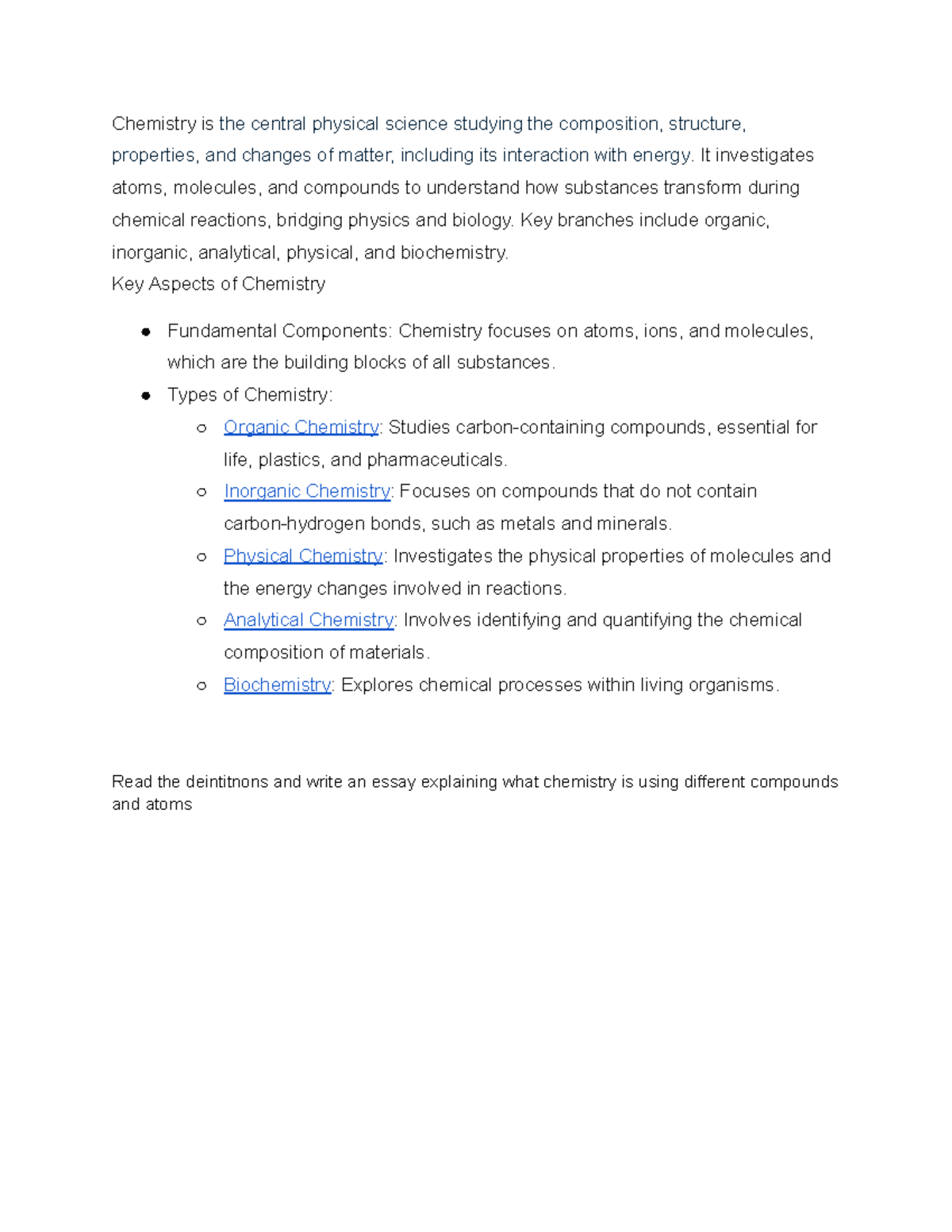 Chemistry Overview: Key Concepts and Definitions - Practice Assignment ...